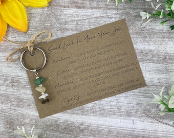 NEW JOB Gift, Leaving Gift, Crystal Keyring, Gemstone Chips Keyring, Keyring Gift, Crystal For New Job, Colleague Gift, Good Luck Gift,