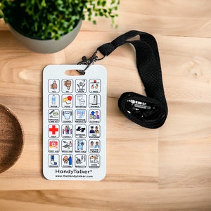 Tablero de comunicación HandyTalker® para situaciones de emergencia. Dispositivo portátil AAC. Tablero de comunicación con imágenes para su bolso de viaje. ¡Esté preparado!