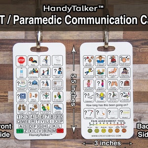 Tablero de comunicación HandyTalker® para técnicos en emergencias médicas o paramédicos. Dispositivo portátil AAC Tablero de comunicación con imágenes.