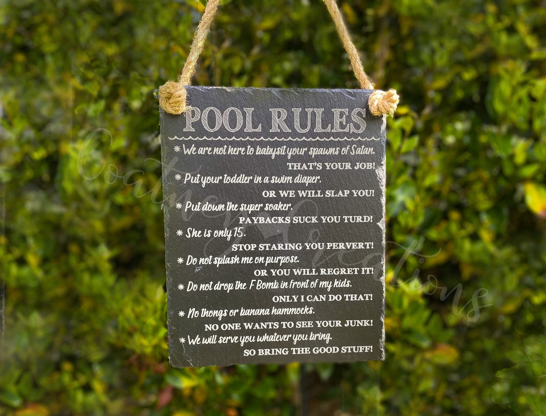 Funny Pool Rules Sign Engraved Slate Etsy
