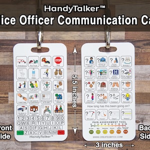 Tablero de comunicación HandyTalker® para agentes de policía. Dispositivo portátil de CAA, tablero de comunicación con imágenes.