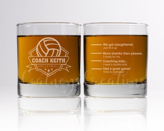 Funny Volleyball Coach Gift: Personalized Laser Engraved Whiskey Glass