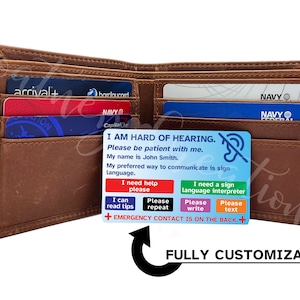 Hard of Hearing, Deaf Awareness wallet ID card. Fully customizable to you!