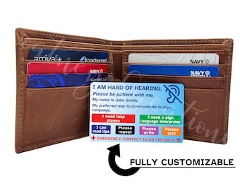 Hard of Hearing, Deaf Awareness wallet ID card. Fully customizable to you!