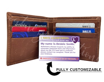 Alzheimers Awareness wallet ID card. Fully customizable to you!