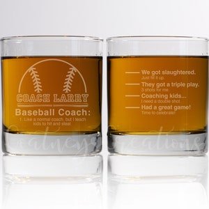 Personalized Baseball Coach Whiskey Glass: End of Season Gift