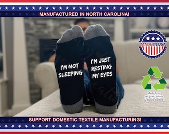 I'm Just Resting My Eyes, I'm Not Sleeping, Socks, I'm Not Sleeping Socks. Funny Socks for Fathers Day! Cheap fathers day gift. Funny gift.