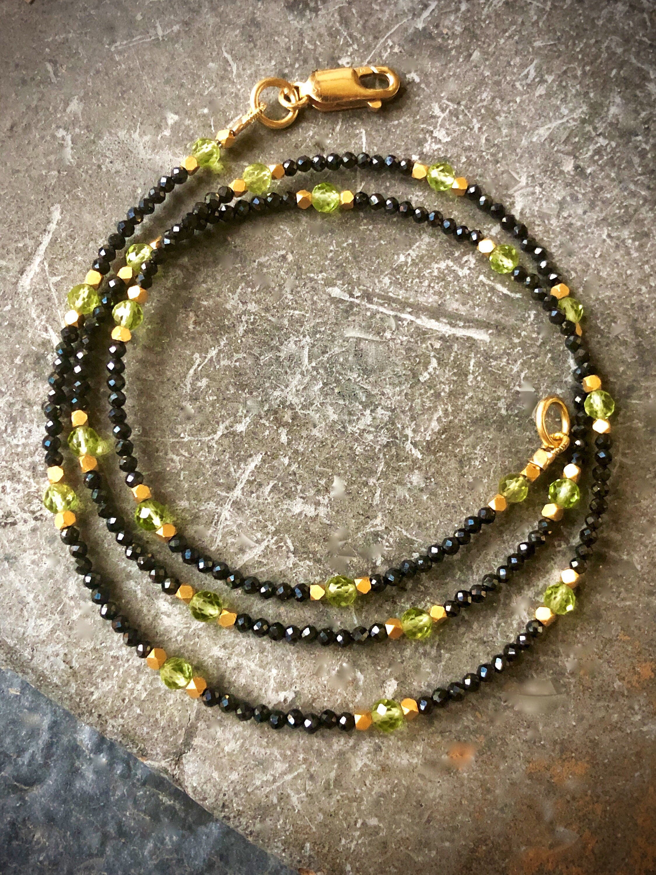 Black Spinel and Peridot Minimalist Necklace Black and Green | Etsy