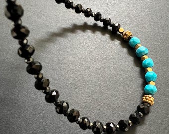 Black Spinel, Turquoise and Gold Vermeil Minimalist Bracelet