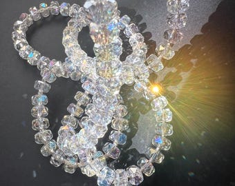 Long Faceted Crystal Necklace with Silver Pyrite and Magnetic Clasp