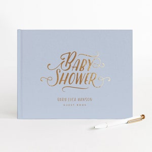 Baby Shower Guest Book | Blue Album Rose Gold Foil | It&#39;s a Girl or Boy | Photo Booth Album | Mama To Be | New Mom | Design: Cute Baby