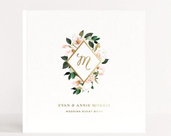 Wedding Guest Book | Wedding Photo Booth Ideas | Guestbook Monogram | Wedding Album with Real Foil | Wedding Album | Design: Floral Diamond