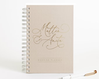 Wedding Planner | Personalized Wedding Planning Book | Taupe Bridal Shower Gift | Engagement Idea | Gift for Bride | Design: Swash Elegance