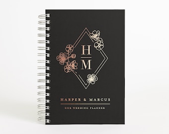 Wedding Planner | Personalized Wedding Planning Book | Black Bridal Shower Gift | Engagement Gift for Bride | Design: Floral Line