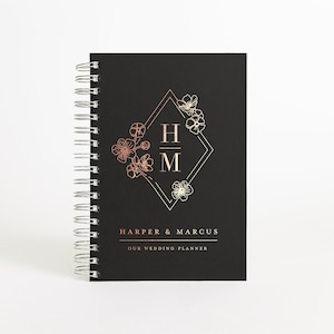 Wedding Planner | Personalized Wedding Planning Book | Black Bridal Shower Gift | Engagement Gift for Bride | Design: Floral Line