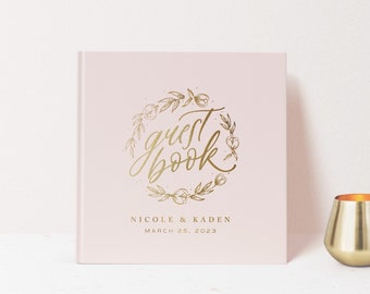 Wedding Guest Book | Real Gold Foil Guestbook | Personalized Hardcover Photo Booth Album | Rustic Wedding Book | Design: Wreath