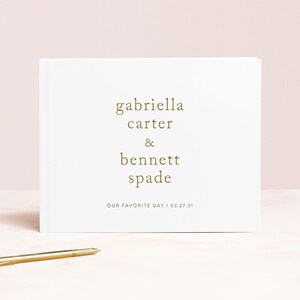 Wedding Guest Book Neutral Minimalist Guestbook Album for Wedding Sign In Book Personalized Custom Foil Photobooth Book | Design: Scholar
