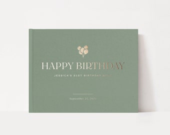 Birthday Guest Book | Minimalist Bday Book | Real Gold Foil Guestbook | Personalized Hardcover Photo Booth Album | Design: Icon