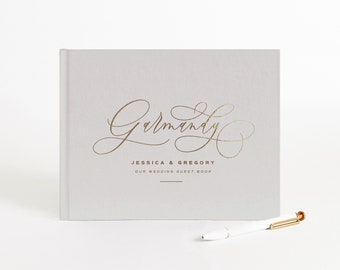 Wedding Guest Book | Gray Wedding Sign In Book | Photo Booth | Rose Gold Foil | Neutral Mixed Metals Wedding Album | Design: Elegant Refined