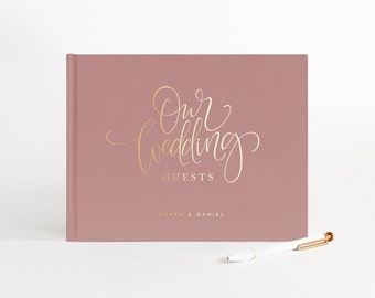 Wedding Guest Book | Landscape Guest Book | Real Gold Foil | Personalized Hardcover Guest Book | Photo Guest Book | Design: Swirl Guests