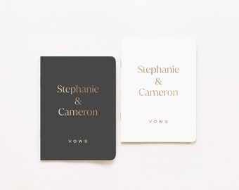 Wedding Vow Books | Set of 2 | Personalized Gold Foil | Our Vows | His Her Vow Book | Classy Black and White Wedding | Design: Simple Modern