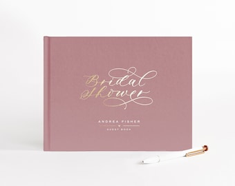 Bridal Shower Guest Book | Mauve Album Gold Foil | Bride To Be | Future Wife Photo Album | Gift for Bride | Design: Bridal Shower Swirl