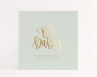 Baby Shower Guest Book | Mint Green Album Gold Foil | It's a Girl or Boy | Photo Booth Album | Mama To Be | New Mom | Design: Oh Baby