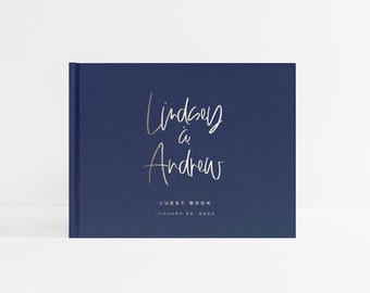 Wedding Guest Book | Real Gold Foil | Hardcover Landscape Guestbook | Photo Booth Ideas | Album Wedding | Design: Handwritten