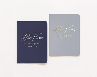 Wedding Vow Books | Set of 2 | His and Hers Vow Booklets | Gold Foil | Our Vows | Personalized Foil Vow Books | Design: French Elegance