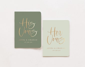 Wedding Vow Books | Set of 2 | Personalized Gold Foil | Our Vows | His Her Vow Book | Sage Boho Wedding | Design: Modern Minimalist