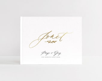 Wedding Guest Book | Photo Booth Album | Guestbook Hardcover | Gold Foil | White Guest Book | Wedding Sign In Book | Design: French Elegance