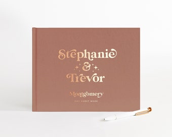 Wedding Guest Book | Gold Foil Guestbook | Album for Wedding | Wedding Sign In Book | Guestbook Foil | Lined Pages | Design: Retro