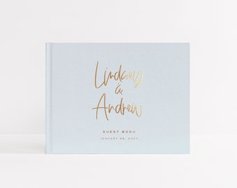 Wedding Guest Book | Real Gold Foil | Hardcover Landscape Guestbook | Photo Booth Ideas | Album Wedding | Design: Handwritten