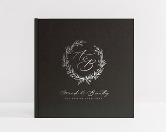 Wedding Guest Book | Personalized Wedding Sign In Album | Wedding Signature Book  | Photo Booth Wedding | Silver Foil | Design: Fancy Wreath