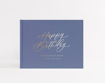 Birthday Guest Book | Minimalist Bday Book | Real Gold Foil Guestbook | Personalized Hardcover Photo Booth Album | Design: Happy Birthday