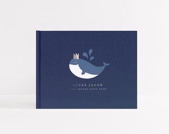 Baby Shower Guest Book | Navy Album Silver | It's a Boy | Ocean Theme Photo Booth Album | Mama To Be | New Mom | Design: Whale Baby Shower