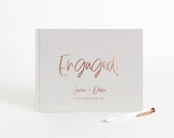 Engagement Guest Book | Real Gold Foil | Hardcover Landscape Guestbook | Photo Booth Ideas | Engagement Gift Idea | Design: Engaged