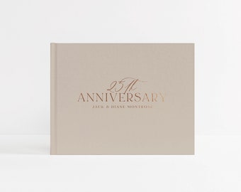 Anniversary Guest Book | Gold Foil Guestbook | Sign In Album | Anniversary Book | Foil and Lined Pages | Design: Happy Anniversary