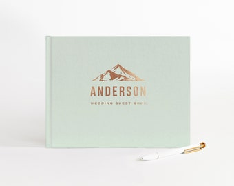 Wedding Guest Book | Rustic Wedding | Colorado, Montana, Utah, Washington | Mountain Photo Booth | Gold Foil | Design: Mountain