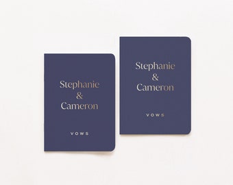 Wedding Vow Books | Set of 2 | Personalized Gold Foil | Our Vows | His Her Vow Book | Dusty Blue Navy Wedding | Design: Simple Modern