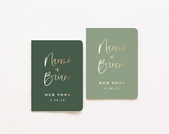 Wedding Vow Books | Set of 2 | Personalized Gold Foil | Our Vows | His Her Vow Book | Sage Boho Wedding | Design: Simple Minimalist
