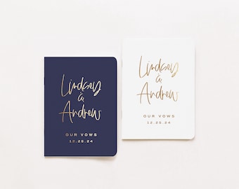 Wedding Vow Books | Set of 2 | Personalized Gold Foil | Our Vows | His Her Vow Book | Navy Wedding | Design: Handwritten