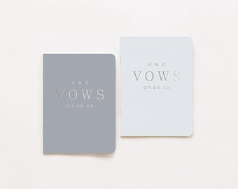 Wedding Vow Books | Set of 2 | Personalized Silver Foil | Our Vows | His Her Vow Book | Dusty Blue Wedding | Design: Chic Simplicity