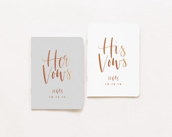 Wedding Vow Books | Set of 2 | Personalized Foil Marriage Booklets | Our Vows | His and Hers Vows | Rose Gold Foil | Design: Modern Art