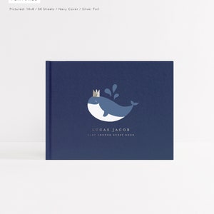 Baby Shower Guest Book | Navy Album Silver | It's a Boy | Ocean Theme Photo Booth Album | Mama To Be | New Mom | Design: Whale Baby Shower