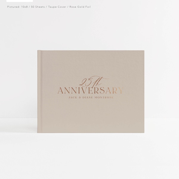 Anniversary Guest Book | Gold Foil Guestbook | Sign In Album | Anniversary Book | Foil and Lined Pages | Design: Happy Anniversary