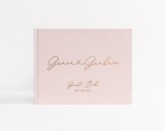 Wedding Guest Book | Minimalist Wedding Book | Rose Gold Foil Guestbook | Personalized Hardcover Photo Booth Album | Design: Heart