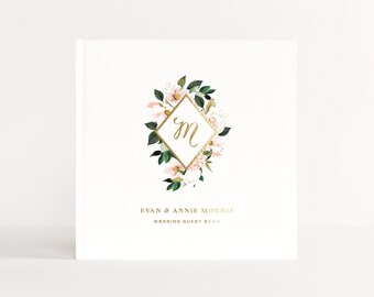 Wedding Guest Book | Wedding Photo Booth Ideas | Guestbook Monogram | Wedding Album with Real Foil | Wedding Album | Design: Floral Diamond