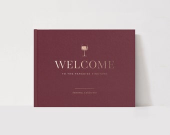 Vacation Rental Guest Book | Custom Theme Hotel Sign In Book | Farm Vineyard California | Housewarming Gift | Airbnb, VRBO | Design: Icon