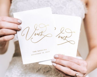 Wedding Vow Books | Set of 2 | Marriage Vow Booklets | Our Vows | Gold Foil | Handwritten Vows | His and Hers Vows | Design: Swash Elegance